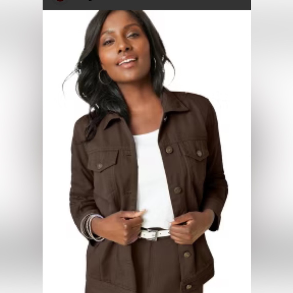 Additions by Chicos Brown Stretch Cotton Rhinestone Embellished Jacket Size 3 XL